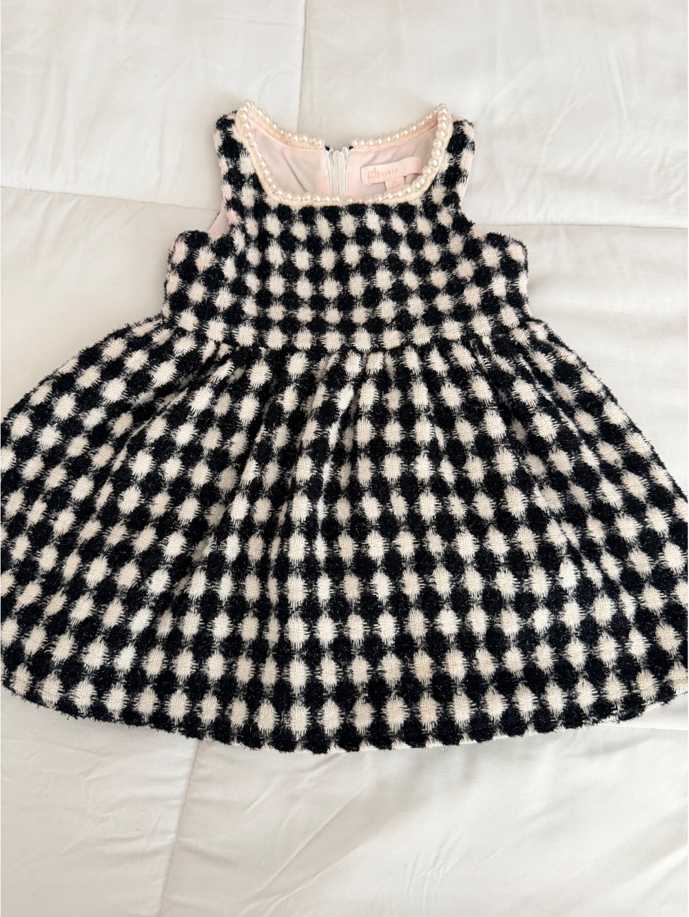 GB Girls Toddler Dress 2T Black and White Checkered with Bej